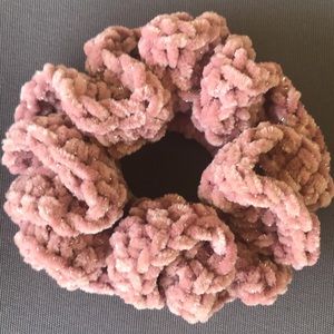 Crochet Velvet Scrunchie Pink Metallic Scrunchy